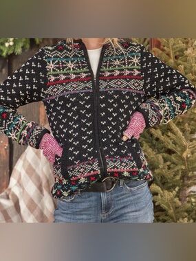 Laundromat Canada Knit Full Zip Sweater Jacket Black Wool Women’s Medium Lined